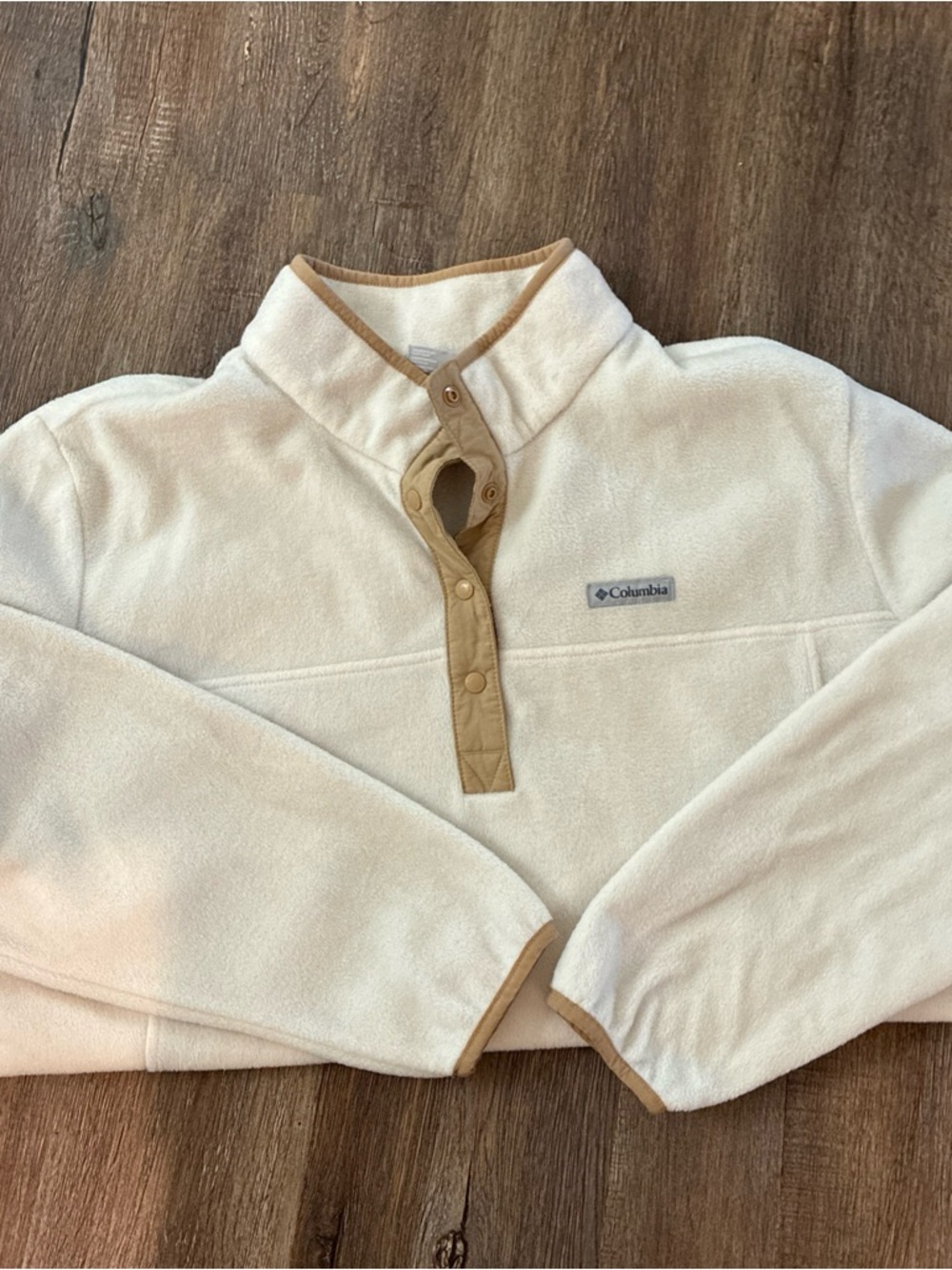 Women Columbia Cream Fleece Pullover with Tan Snap Placket 3XL - Picture 2 of 11